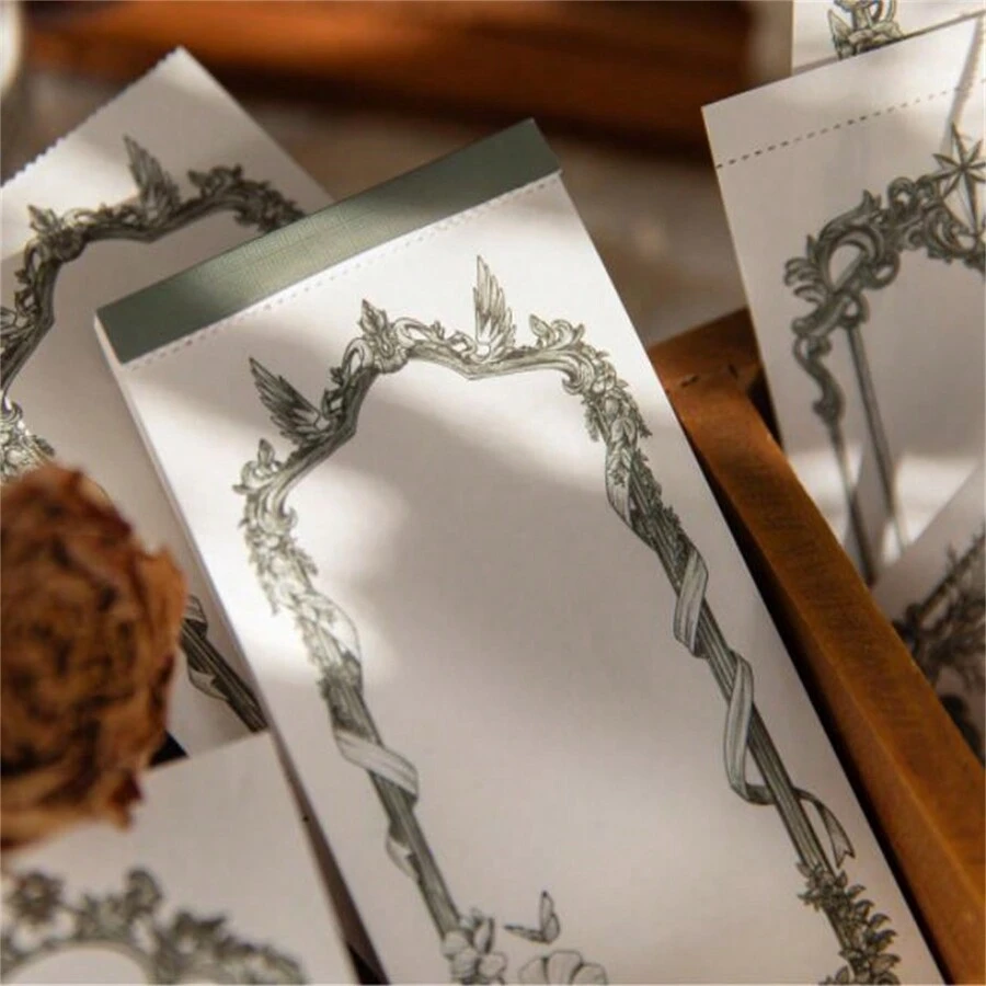 60入組記事本/便條紙,巴洛克回憶系列,巴洛克邊框裝飾材料,適用於日記 - 綠色 - 查看 1