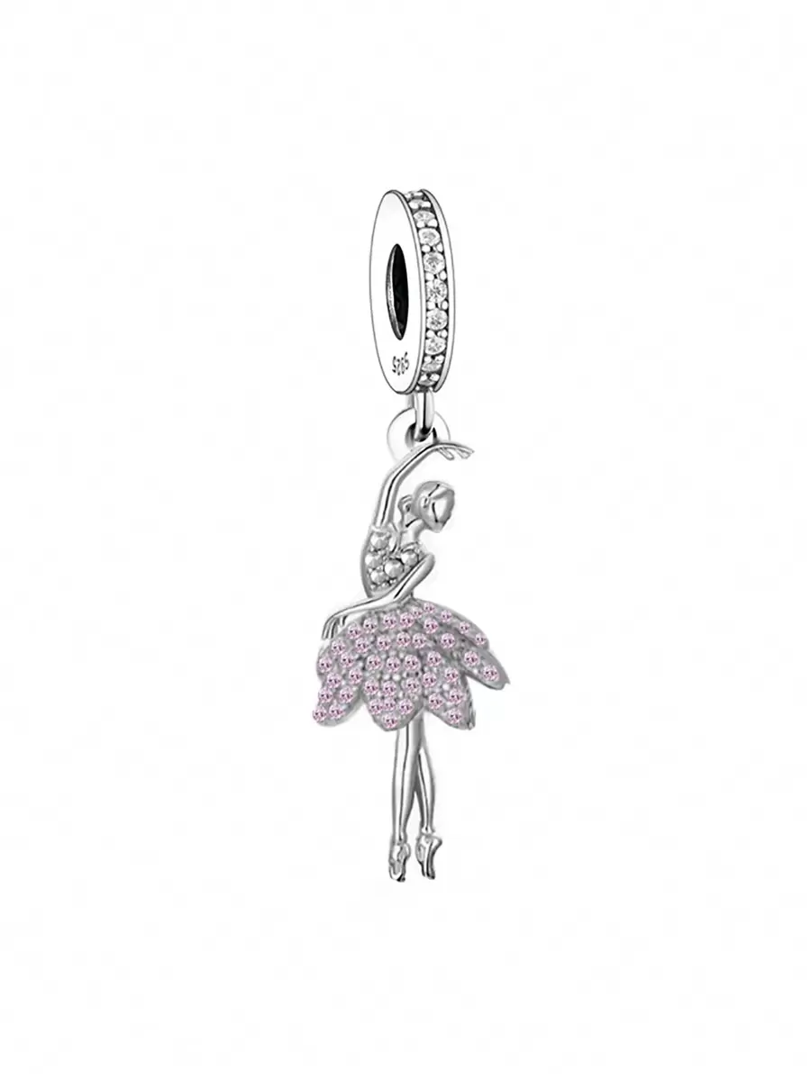 1pc Beautiful 925 Sterling Silver Ballet Dancer Pendant With Pink Cubic Zirconia And Bead, Diy Memorial Dance Party Gifts For Girls - Silver - View 1