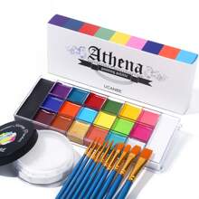 UCANBE Athena Face Body Paint Oil Palette + Translucent Setting Powder + 10PCS Brushes Set, Professional Face Painting Pallet Kit For Halloween SFX Cosplay Clown Makeup For Women Adults - 彩色 - 查看 1