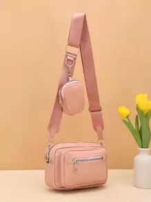 Mới Của phụ nữ Cái túi Đơn giản giản dị Túi đeo vai Thời trang Túi đeo chéo Xu hướng Retro Da giả Da mềm Cảm giác Của phụ nữ Vai xiên Cái túi - Hồng - Xem 2