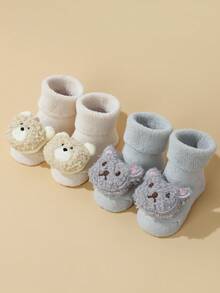 2雙加厚卡通娃娃寶寶中高可愛暖腿襪 - 彩色 - 查看 2