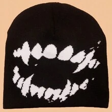 1頂針織保暖帽,歐美風格,時尚百搭牙齒圖案針織帽,保暖防風,適合滑雪,騎行等戶外運動 - 黑色 - 查看 3