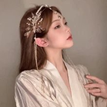 汉服头饰流苏发箍仙女森系头饰摄影角色扮演复古发饰 - 珊瑚粉 - 查看 2