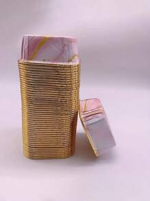 50 Piezas/set Tazas De Pastel Con Patrón De Mármol Y Tapa, Moldes Para Hornear Resistentes A Altas Temperaturas Y Resistentes A La Grasa, Adecuados Para La Cocina Y Suministros Para Fiestas