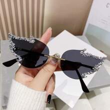 1 pieza Nuevo diseño de llama con decoración de rhinestones sin marco - Gafas de moda de lujo con rhinestones - Negro - Ver 1