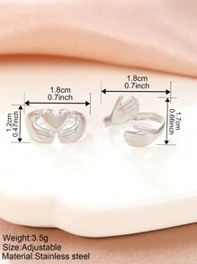 不鏽鋼戒指2023年新款設計環抱心臟可調整情侶戒指,時尚個性化女士珠寶,情人節禮物 - 銀色 - 查看 4