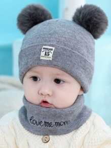 2pcs/Set Infant Winter Hat And Scarf Set, Cartoon Pom-Pom Beanie And Neck Warmer For Baby Girls And Boys - Grey - View 1