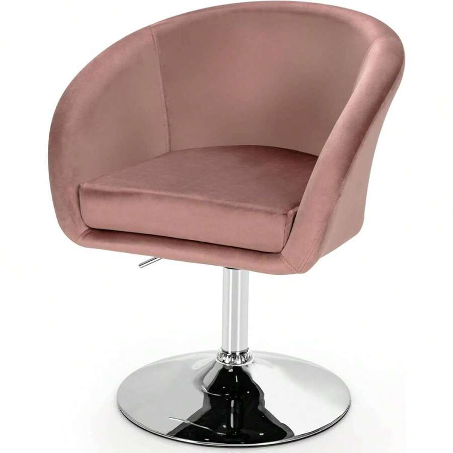 Velvet Swivel Chair, Accent Chair Cosmetic Stool, Computer Chair Height Adjustable With Backrest & Metal Base For Living Room & Office - 粉色 - 查看 1