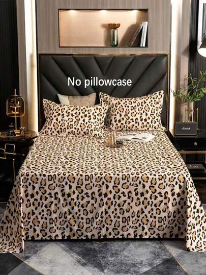 1pc Beige Leopard Pattern Sheet, Soft Washable Fitted Bottom Sheet For Bedroom