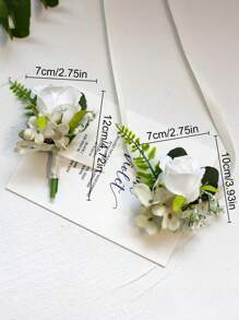 1入組手工絲綢人工手腕花, 模擬手腕花, 新娘伴娘手腕花, 婚禮手腕裝飾, 婚禮用品, 新娘和伴娘的婚禮小禮物 - 白色 - 查看 2