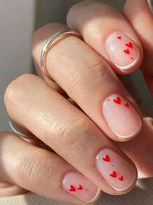 Add A Touch Of Romance With 24pcs Short Oval Simple Lotus Root Pink False Nail Red Love White French Style Full Cover Fake Nail For Women And Girls - Dusty Pink - View 7