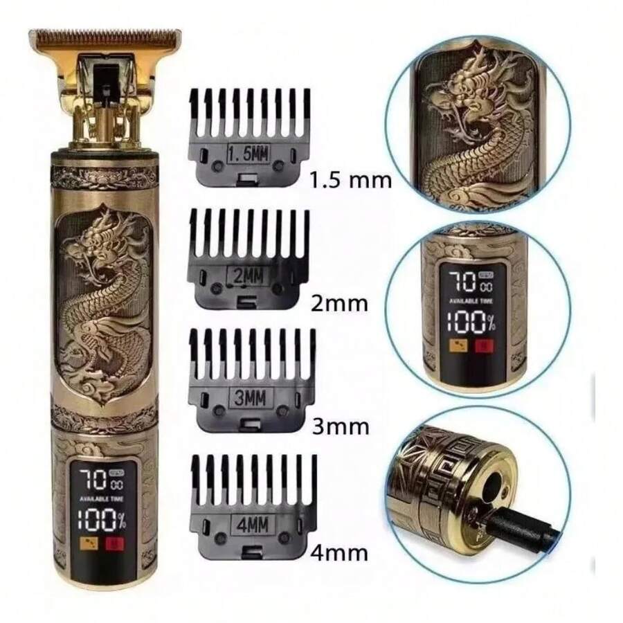 Rechargeable Electric Hair Clipper For Shaved Heads With Scar Engraving T9 - Champagne - View 1