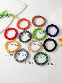 1pc Hand-Woven Elastic Bohemian Style Crystal Beaded Bracelets In 11 Colors Optional, Suitable For Daily Wear, Gift For Women - Sliced Rice Beads - View 4