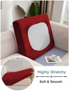 2入組純色可洗可高彈性沙發坐墊套,適用於家庭裝飾的寵物防塵拆卸彈性家具保護套 - 紅色 - 查看 5