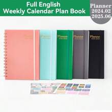 2024-2025年月計劃手帳,18個月規劃,內頁英文,pp封面,側翻螺旋裝訂筆記本,適用於辦公和學習文具 - 粉色 - 查看 2