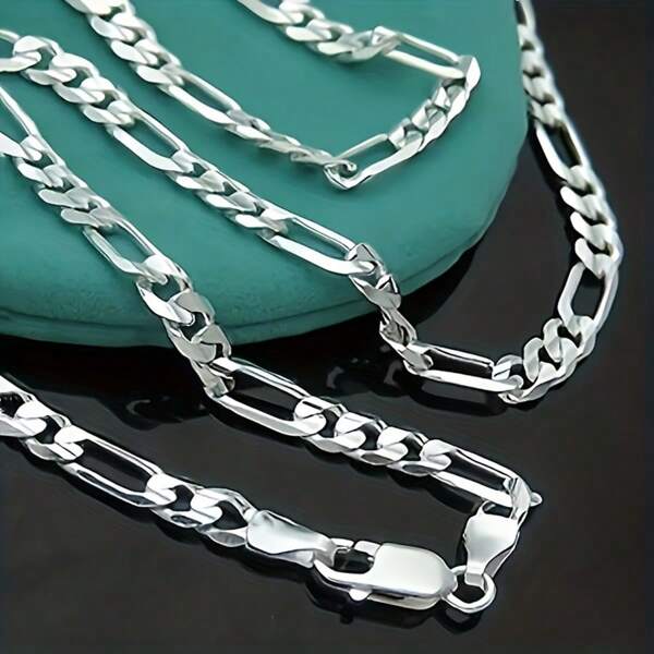 1Pc 4MM Classic Plated 925 Stering Silver Figaro Chain Necklace For Men Women Long Chain Punk Hip Hop Jewelry 16-30inches For Daily Wear Or 2025 New Year Gifts