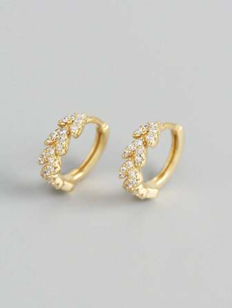 1 Par Arete De Diseño De Hojas Y Espigas De Trigo De Plata S925 Para Mujer Con Circonita Cúbica