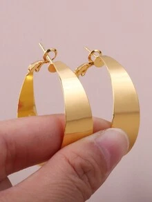 1對女士圓形光澤耳針/耳環(多種顏色可選) - 金色 - 查看 2