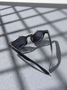 1 Paar Herren schwarze Plastik-Flip-Rund Design Vintage Klassisch Kombinierbar Mode Brillen geeignet für täglichen Gebrauch Strandzubehör Sonnenbrillen für Sommerurlaub, Outdoor, Reisen