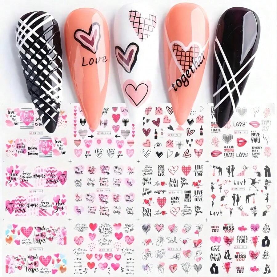 1pc Valentine'S Day Collection Nail Art Sticker Featuring Heart, Lips, Letter, Cartoon, Watermark Lips And Lipstick Design - Multicolor - View 1