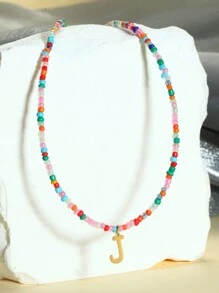 1pc Fashion Multi-Color Rice Beads With Letter Beaded Necklace Women's Necklace New Year Christmas Thanksgiving Anniversary Gift - Multicolor - View 23