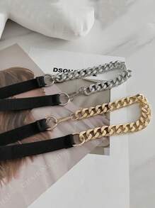 1 件时尚弹力紧身腰带，配金属链饰边背带 - 銀色 - 查看 5