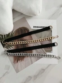 1 件时尚弹力紧身腰带，配金属链饰边背带 - 銀色 - 查看 4