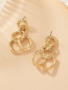 1對歐美風格時尚多功能精緻長垂墜耳環 - 金黃色 - 查看 3