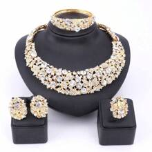 Bridal Water Drop Crystal Necklace, Earrings, Bracelet And Ring Set For Wedding & Evening Party Dress Accessory