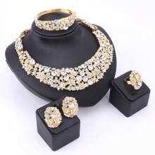 Bridal Water Drop Crystal Necklace, Earrings, Bracelet And Ring Set For Wedding & Evening Party Dress Accessory