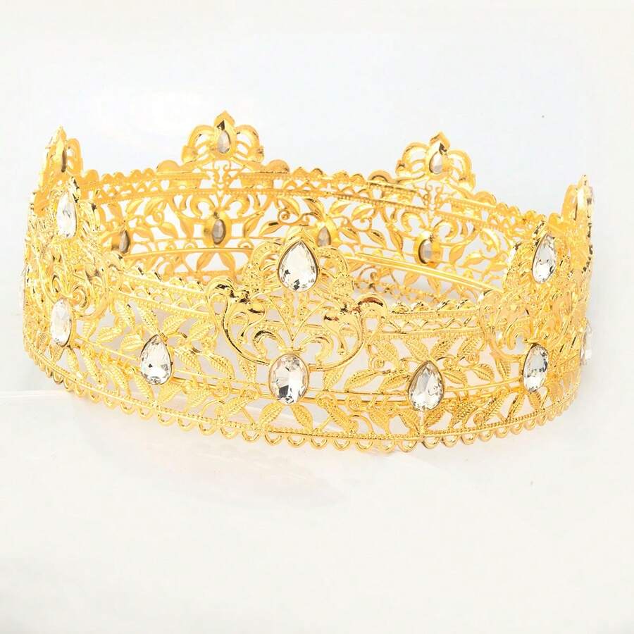 Vintage Rhinestone Headband Exquisite Queen Crown Crystal Tiara HeadJewelry Bridal Wedding Hair Accessories - White - View 1