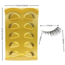 5pairs Natural Looking Reusable False Eyelashes Cat Eye Design With Inner Corner & Outer Corner Intensified(2-10mm)