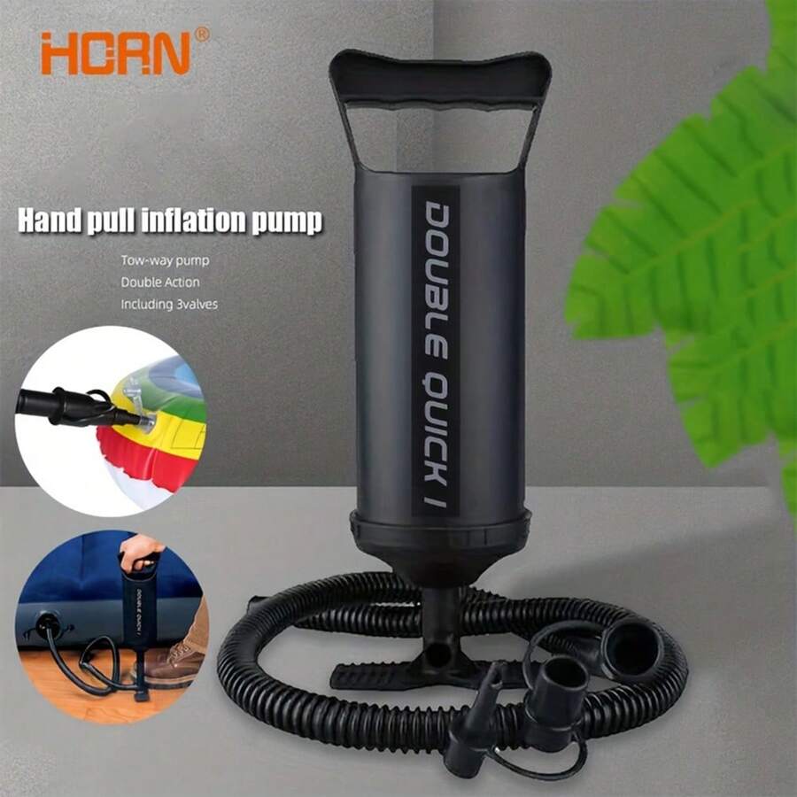 Kit De Inflado Con Bomba De Mano, Portátil Para Globos, Anillos De Natación, Cama Inflable Y Colchón Con Bomba De Aire Manual De Doble Acción Para Piscinas. Bomba De Alta Capacidad Para Juguetes, Anillos De Natación Y Camas Inflables - Negro - Ver 1