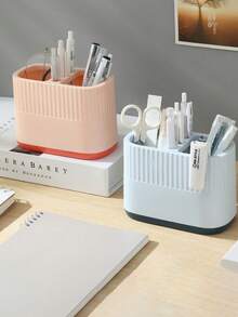 1 件簡約雙層學生筆架實用辦公桌文具收納盒大容量 - 藍色 - 查看 4