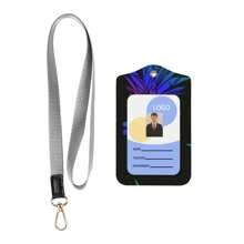 皮革工作徽章保護套,id卡套,商務員工名牌,掛脖徽章配備存儲卡插槽,會議證件、工作證件支架id卡套 - 黑色 - 查看 2