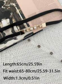 Elegant 1pc Women's Stretchy Skinny Waist Belt With Faux Pearls & Alloy Buckle, Simple & Versatile Decorative Accessory For Sweater, Dress, Loose Fitting Garments Summer, School Fall, Autumn, Halloween