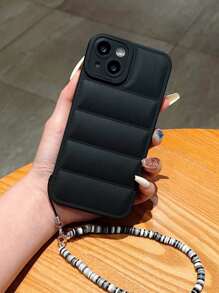 Solid Color Minimalist Phone Case With Lanyard, Compatible With Iphone - Black - View 1