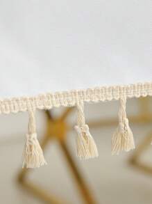 1件防水桌布,會議/用餐/學習桌用家具蓋布,帶流蘇和蕾絲的現代風格長方形布料,適用於野餐 - 白色 - 查看 9