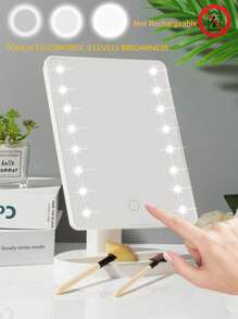 1 pieza Espejo de maquillaje con luz de 16 LED de doble alimentación a batería/USB, ajuste de brillo por tacto, superficie del espejo giratoria y luminosa, adecuado para el hogar, la oficina, los viajes, como regalo para mujeres - Blanco - Ver 2