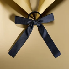 1 件女孩纯色蝴蝶结发砖，学院风发饰蝴蝶结发带手工发带发箍 - 黑色 - 查看 6