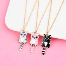 1入組7色可愛貓咪吊墜項鍊,適合女孩bff友誼首飾禮物 - khaki - 查看 3