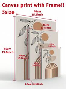 1 件波西米亚风格抽象几何形状图形线条和树叶墙壁艺术海报帆布印刷家居装饰适用于客厅卧室 3 种尺寸带画框可直接悬挂