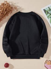 Young Girl Santa Claus Graphic Crew Neck Sweatshirt - Black - View 2