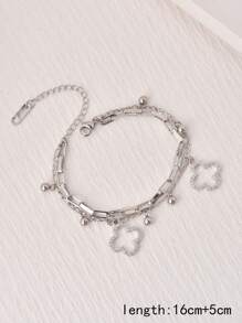 1 件钛钢双层镂空三叶草吊坠时尚手链女士情人节节日礼物