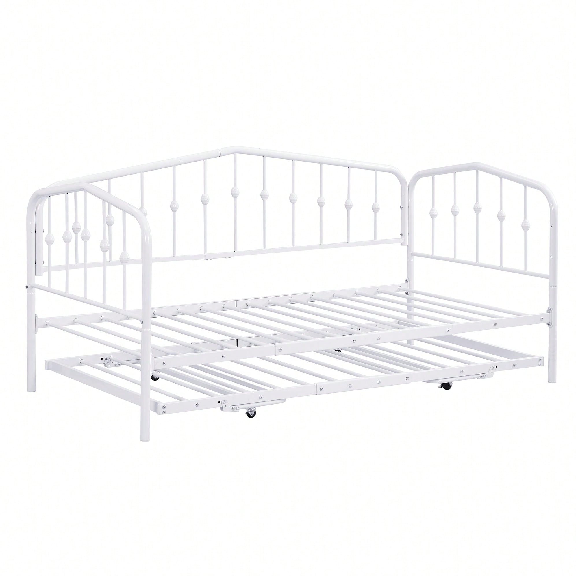 Merax Twin Size Stylish Metal Daybed With Twin Size Adjustable Trundle