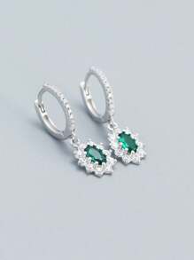 1pair Women's S925 Silver & Cubic Zirconia Luxury Earrings With Green Cubic Zirconia And Elegant Ear Studs Holiday
