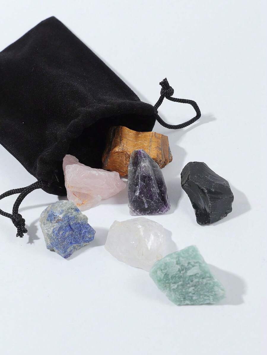 1包裝/7顆美麗的天然水晶原石,包括玫瑰石英、黑曜石,可用於diy裝飾、擺件、能量石 - 天然水晶原石 - 查看 1