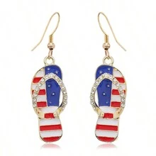 1pair Creative And Fashionable Dripping Oil Us Flag Flip Flop Shaped Geometric Unusual Design Novelty Earrings - Personalized Creative Slippers and Flag Earrings - View 4