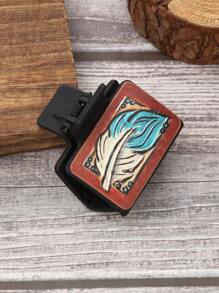 歐美風向日葵羽毛圖案皮質髮夾夾子女士髮夾 - 彩色 - 查看 3