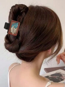 歐美風向日葵羽毛圖案皮質髮夾夾子女士髮夾 - 彩色 - 查看 4
